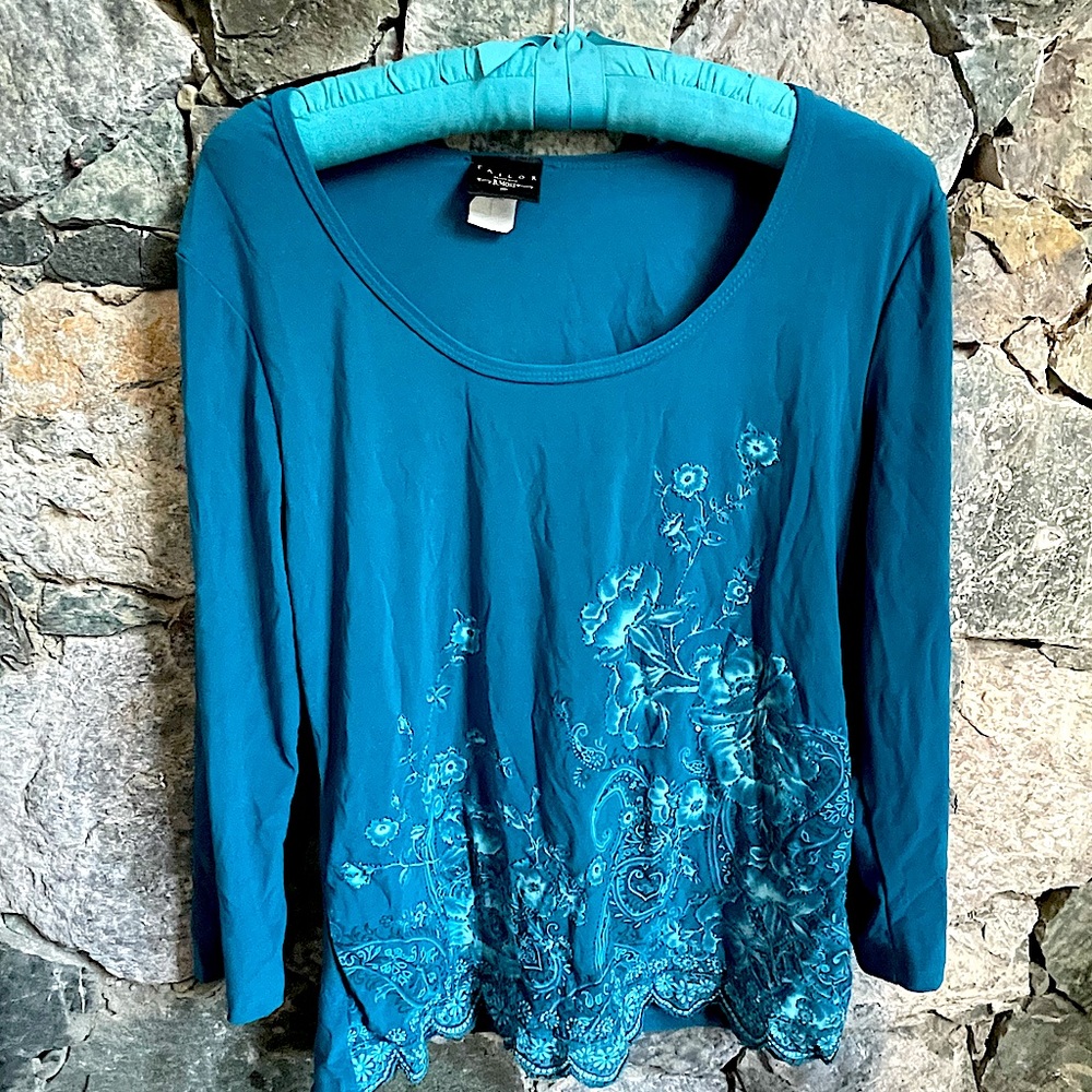 Tailor B. Moss Clothing Company floral bling Patterned Blouse Blue size Large